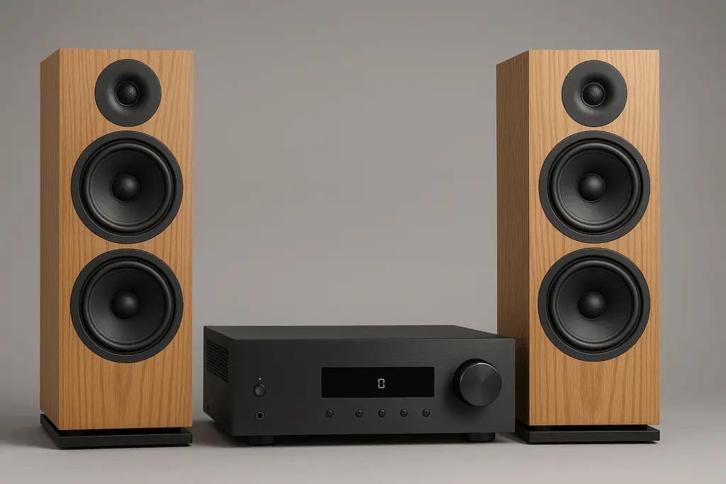 hifi set mit 2 Lautsprechern und einem Verstärker